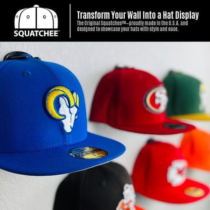 Premium Adhesive Hat Hooks | Made in U.S.A. | Wall Rack for Baseball Caps | Display Holders | Hangers for Closet & Doors | Organization & Storage | Patented Design (Black, 5-Pack)