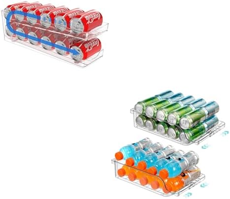 Rolling Soda Can Dispenser for Refrigerator 2 Packs Refrigerator Organizers and Storage Width Adjustable