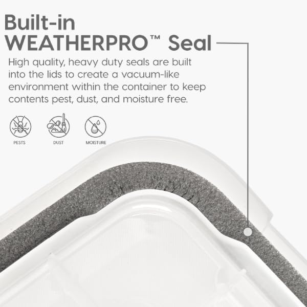 IRIS USA WeatherPro 63 Qt Storage Bins with Lids, 2 Pack, BPA-Free Plastic Gasket Box with Tight Latch and Seal, Stackable Nestable Tote Tub - Clear/Black