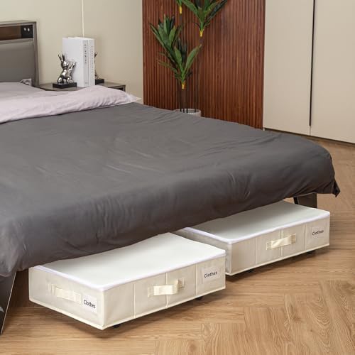 Vincona Under Bed Storage with Wheels, Rolling Under Bed Storage Containers with Label Holders for Clothes, Shoes and Blankets, Underbed Storage Organizer with Cover, 2 Pack Beige (23.6x15.7x7.28 in) - Image 7