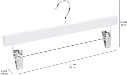 Amazon Basics Durable Wooden Pants and Skirt Hangers with Clips, Closet Organizer, White, 10-Pack