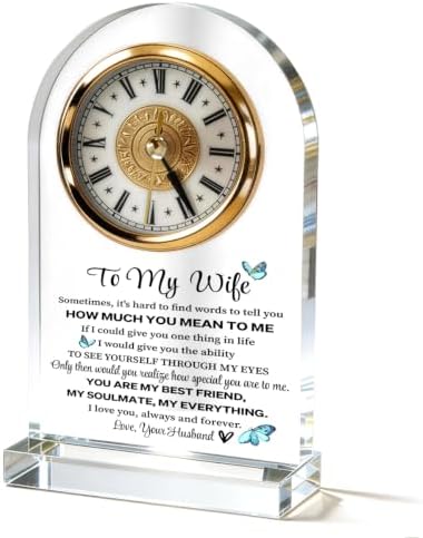Wife Acrylic Clock Gift from Husband: Unique Birthday, Christmas, Thanksgiving Blessings, Mother's Day, and Valentine Gifts - Elegant Desk Clock with Base for Wife Who Has Everything, 4.3 x 7.8 In by WKYAER