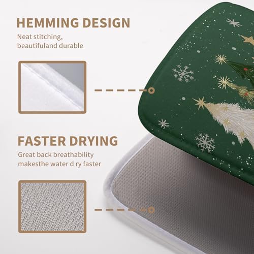 Green Christmas Tree Snowflakes Dish Drying Mat for Kitchen Counter 18x24 Inch Winter Xmas Holiday Dish Rack Mat Absorbent Microfiber Dish Draining Mat Reversible Drainer Pad - Image 4