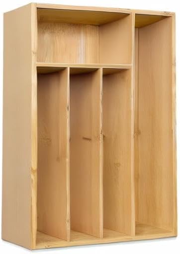 guiogc Kitchen Bamboo Silverware Drawer Organizer，Silverware Organizer and Cutlery Tray with Grooved Drawer Dividers for Silverware, Knives in Kitchen, Bedroom (5 Slot-Natural)