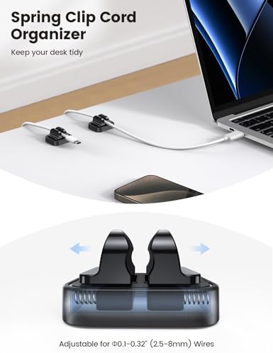 5Pack Cable Spring Holder Clips, Cord Organizer for Desk - Lamicall Adjustable Cord Wire Holder Keeper, Phone Charger Organizer Clips, Wire Cable Management for Nightstand Wall Car Office Desktop - Image 2