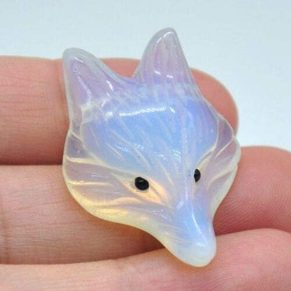 1.4'' Hand Carved Crystal Gemstone Fox Head for Necklace Pendant Bead (White opalite)