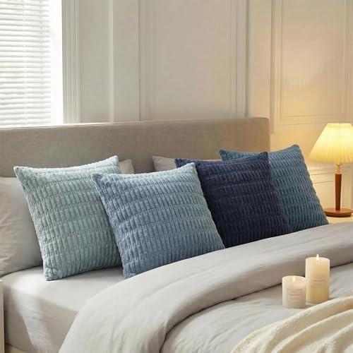Fancy Homi 4 Packs Decorative Throw Pillow Covers for Living Room Couch Bed, Modern Farmhouse Boho Home Décor Accent Cushion Case, 12" x 12", Blue Series - Image 3