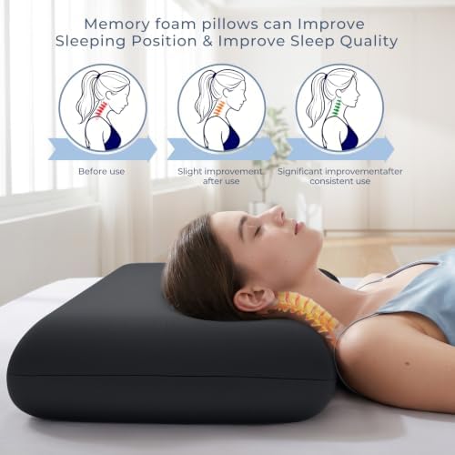 Black Memory Foam Pillows 2 Pack, King Size Slow Rebound Cooling Bed Pillows, Medium Firm Support with Removable Washable Cover, Neck & Shoulder Pain Relief, Perfect for Side, Back - Image 5