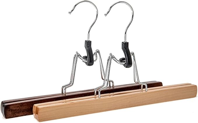 Wooden Skirt Hanger Wood Skirt Clip Non Slip 3 Pack Clothe Hanger Pant Hanger-Brown