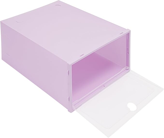 24 Pack Shoe Storage Boxes, Clear Stackable Shoe Organizer for Closet with Flip Lid, Foldable Plastic Shoe Boxes Sneaker Containers for Entryway, Closet, Under Bed (Purple)