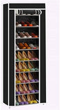9 Tier Space Saving Portable Shoe Rack Storage Organizer, 10 Tiers 9 Lattices Non-Woven Waterproof Fabric Cover (Black, 10 Tiers 9 Lattices)