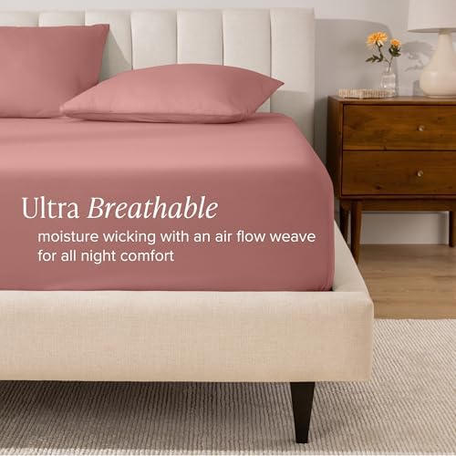 Bare Home 100% Organic Cotton Percale Fitted Sheet (Twin, Dusty Rose) - Image 3