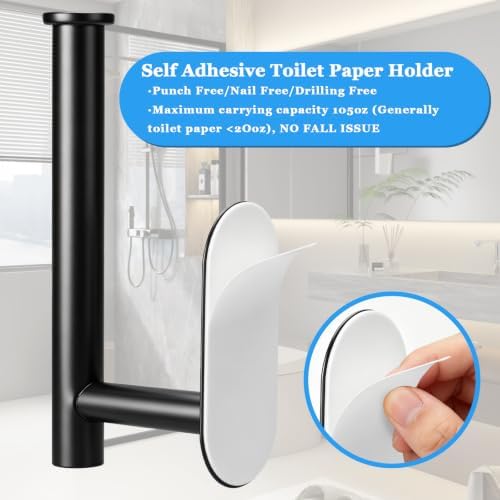 Toilet Paper Holder, Black Stainless Steel, Self-Adhesive No Drilling - Image 5
