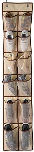 KEEPJOY Over The Door Shoe Organizer,Hanging Shoe Organizer 12 Mesh Pockets Shoe Organizer for Closet,Works Well for Men and Woman Kids Shoes Storage, 57.5×12.6inch(Beige) by KEEPJOY