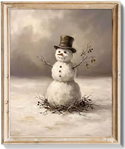 RETRART Vintage Snowman Canvas Wall Art Print, Cottagecore Farmhouse Winter Wall Decor, Rustic Snowman Art Prints for Nursery Bedroom Bathroom Office (11" x 14" - UNFRAMED) by Home