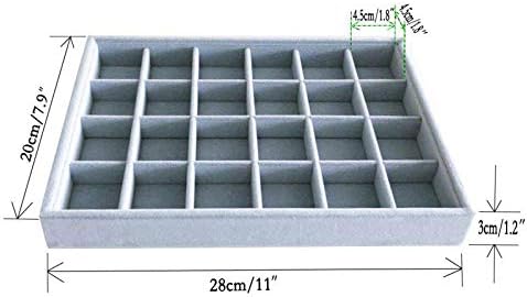 Multi Function Practical Drawer Organizer Jewelry Show Tray Home Store Premium Grade Gray Velvet Stackable Organizer Closet Storage Removable 24-Grid Jewelery Collection Drawer Divider Inserts