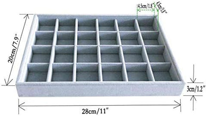 Multi Function Practical Drawer Organizer Jewelry Show Tray Home Store Premium Grade Gray Velvet Stackable Organizer Closet Storage Removable 24-Grid Jewelery Collection Drawer Divider Inserts