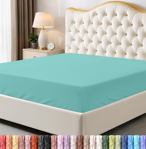 King Fitted Sheet, Ultra Soft Fits Up to 15 Inch Deep Pocket, Spa Blue by UTOPIABEDDING