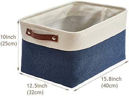 DECOMOMO Storage Bins, Extra Large Fabric Storage Baskets for Shelves, Decorative Linen Closet Organizer, 15.8 x 12.5 x 10 inches (Navy Blue & White, 3 Pack)