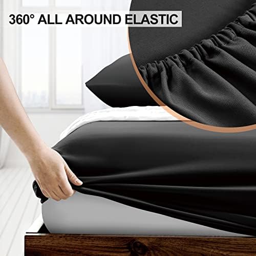 FreshCulture King Fitted Sheet - Hotel Quality, Ultra Soft & Breathable Brushed Microfiber, Deep Pocket, Cooling, King Size Bed (Black) - Image 3