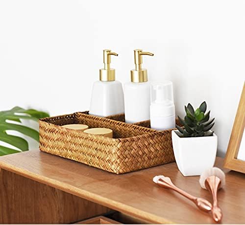 YANGQIHOME Tea Bag/Sugar Packet Holder, Coffee Station Condiment Organizer, Seagrass Storage Basket, Wicker Rattan Divided Basket Organizer for Drawer/Shelf/Countertop