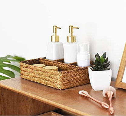 YANGQIHOME Tea Bag/Sugar Packet Holder, Coffee Station Condiment Organizer, Seagrass Storage Basket, Wicker Rattan Divided Basket Organizer for Drawer/Shelf/Countertop
