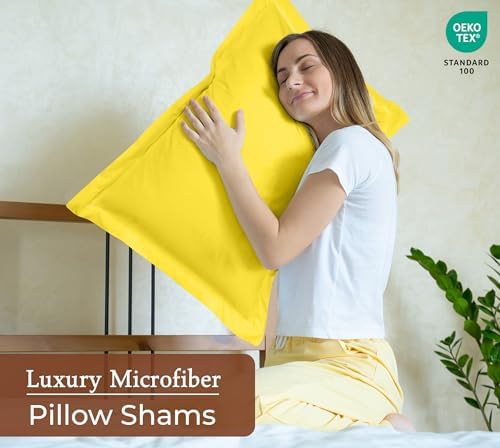 Royale Linens Microfiber Euro Size Pillow Shams Set of 2 - Yellow Shams - Image 6