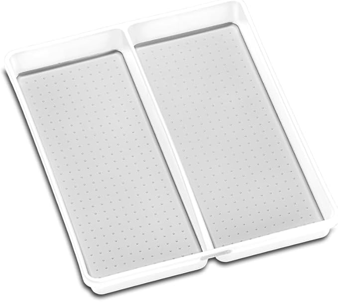 madesmart Premium 2 Compartment Utensil Tray, Deep Storage for Ladles, Whisks & Serving Tools, Non Slip Lining, for Drawers & Home Organization, White