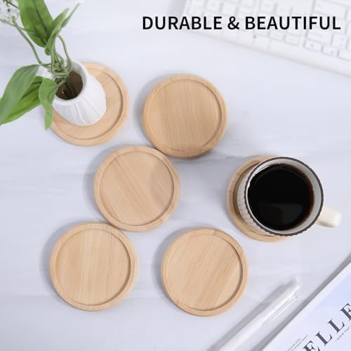 4 Inch Bamboo Drink Coasters Set with Holder, Non-slip and non-stick,Protect furniture from water stains and heat damage，Suitable for dining tables, kitchens, offices, Bars,Terrace. 【4 Pack 】 - Image 2
