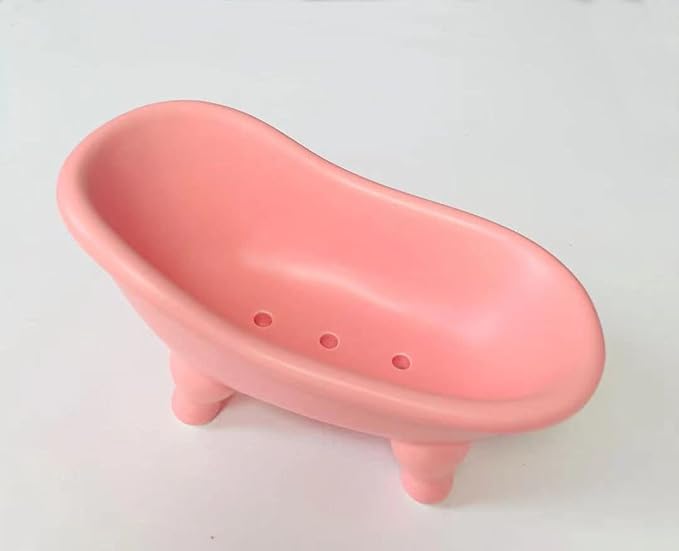Ceramic Pink Clawfoot Bathtub Bar Soap Dish for Bathroom Shower Decorative Soap Dish Sponge Holder Shower Bar Soap Tray Container for Bathroom, Kitchen Sink