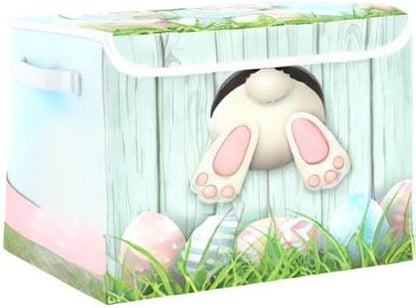 senya Easter Baskets Collapsible Storage Bins with Lids, Easter Bunny Bottom with Pink and Blue Eggs Storage Boxes Clothes Baskets for Organizing