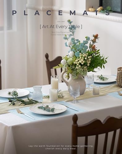 Leetaltree Soft Sky Blue Woven Placemats Set of 12 - Heat Resistant Non-Slip Place mats for Dining Table, Washable Durable PVC Vinyl Woven Table Mats(Sky Blue, 12) - Image 2