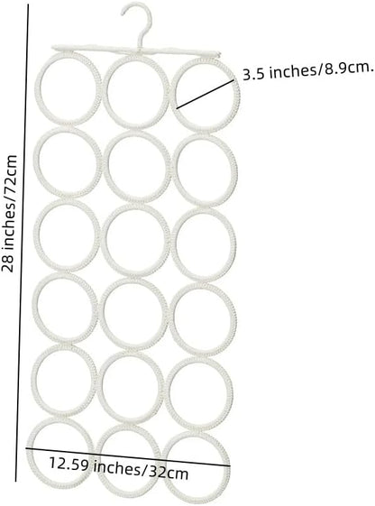 18 Circles Scarf Hanger for Multiple Scarves,Hijab Hangers for Closet for Scarves, Belt Organizer for Closet,Towels,Hijab and Tie, Foldable Hanger (1, White)