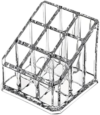 Acrylic Makeup Organizer Cosmetic Storage Display Case Makeup Brush Holder Organizer Lipstick Dispenser Canister Bathroom Container (3.5 x 3.5 x 2.6 in, 9 Partitions, Transparent)