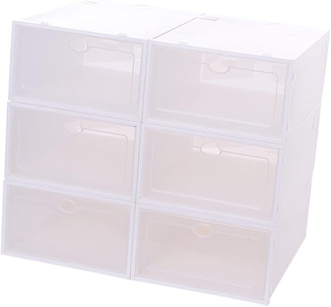 6pcs Stackable Shoes Storage Box Thickened Plastic Shoe Organizer for Women Space-saving Containers for Closets and Dorm Rooms White
