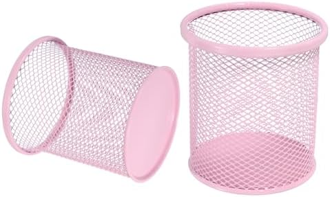 uxcell 2Pcs Mesh Pencil Holder, Metal Pen Cup Desk Organizer Makeup Brush Cup Holder for Home, Office, Classroom(Pink) by uxcell