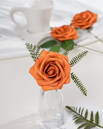 DuHouse 25Pcs Artificial Flowers Foam Roses with Stems(Burnt Orange) - Image 6