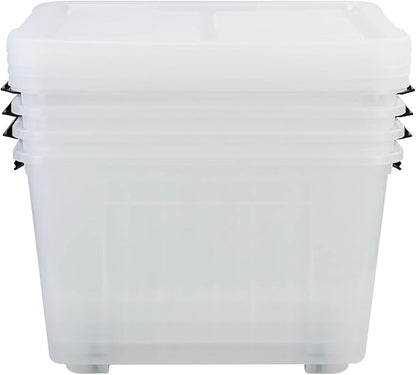 50 Quart Plastic Wheeled Storage Bin, 4 Packs, Plastic Latching Storage Box
