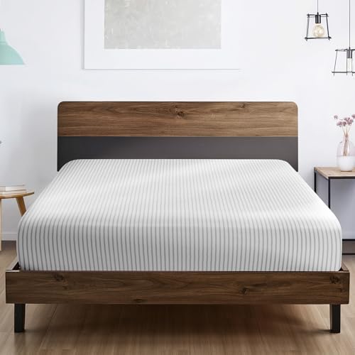 FreshCulture California King Fitted Sheet Only - Hotel Quality Fitted Sheet - Ultra Soft & Breathable - Brushed Microfiber - Deep Pocket - Cooling Fitted Sheets for Cal King Size Bed (Stripe Grey) - Image 5