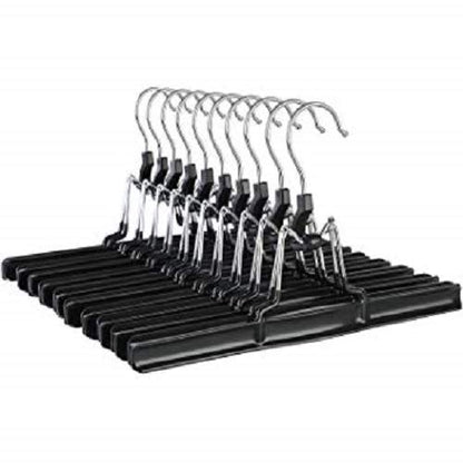 NAHANCO 10” Non Slip Metal Skirt/Pant Hanger with Rubberized Clamp, Black - 50 Pack