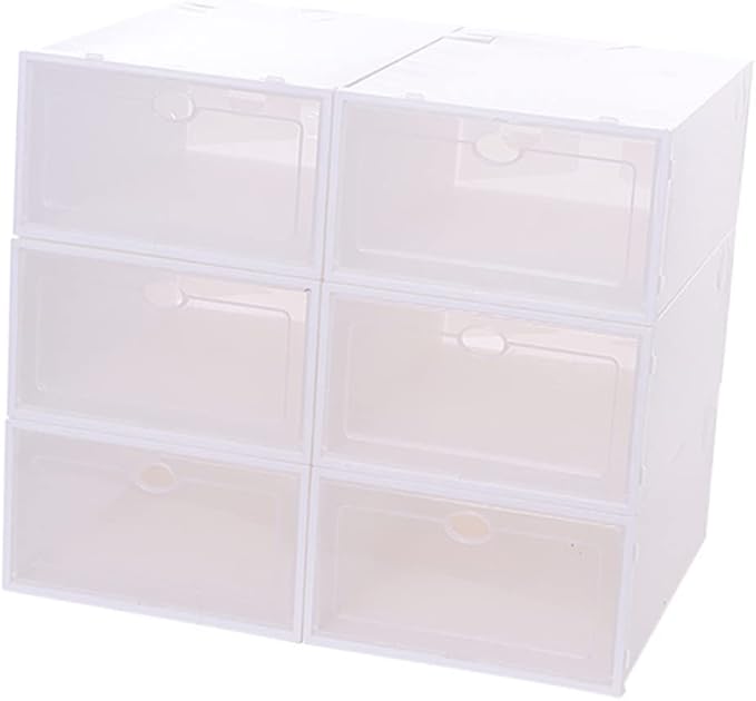 6pcs Stackable Shoes Storage Box Thickened Transparent Plastic Shoe Organizer for Men Space-saving Design for Closets and Dorm Rooms White