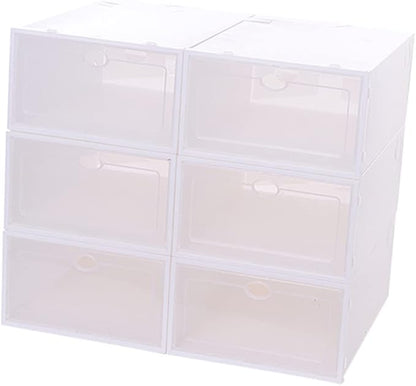 6pcs Stackable Shoes Storage Box Thickened Transparent Plastic Shoe Organizer for Men Space-saving Design for Closets and Dorm Rooms White
