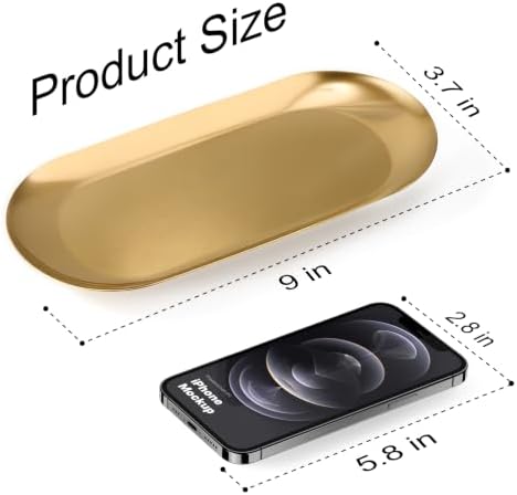 Vaincre 2PCS 9" Gold Stainless Steel Oval Jewelry Tray Ring Holder Dish - Image 3