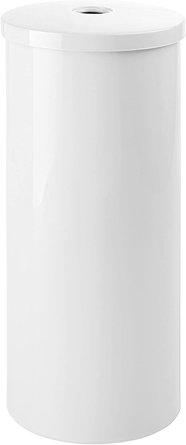 mDesign Plastic Floor Stand Toilet Paper Organizer with Cover, 3-Roll Space-Saving Tissue Storage for Bathroom - Fits Under Sink, Vanity, Shelf, in Cabinet, Corner - Aura Collection - White