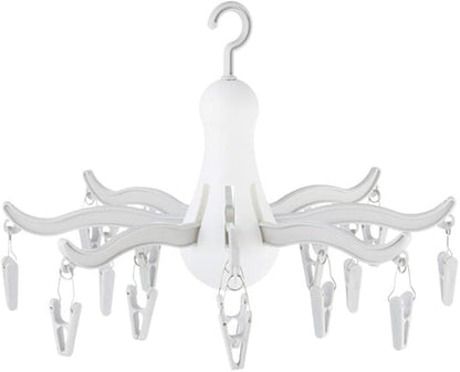 Foldable Clip and Drip Hanger, 8-Claw Octopus Hanging Dryer with 16 Clips, Portable Underwear Hangers, Simple to Fold and Place