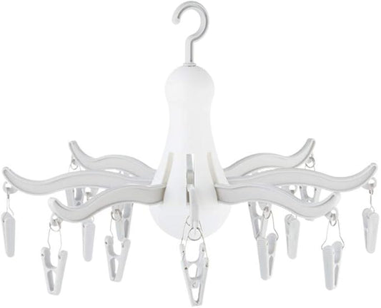 Foldable Clip and Drip Hanger, 8-Claw Octopus Hanging Dryer with 16 Clips, Portable Underwear Hangers, Simple to Fold and Place