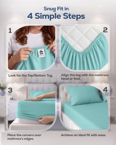 King Fitted Sheet, Ultra Soft Fits Up to 15 Inch Deep Pocket, Spa Blue - Image 4