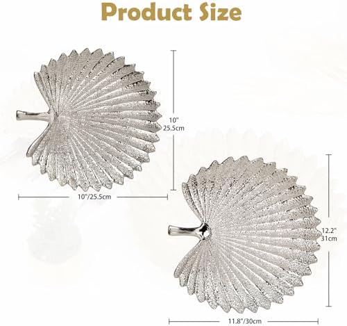 Silver Leaf Decorative Serving Tray for Table Centerpiece 10"+12" Ceramic Leaf-Shaped Trinket Dish, Candle Tray, Vanity Organizer, Coffee Table Decor, Modern Glam Home Decor, Gifts for Women - Image 2