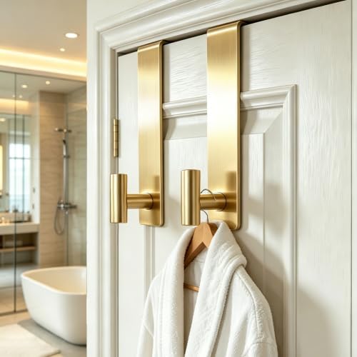 WUIVIUT Over Door Hooks - Non-Slip Dots Door Hanger, Towel Hook for Robe,Heavy Duty Rack Bathroom Hook (Gold, T Shape 2 Pack, Fits 1-3/4'' Thick) - Image 3