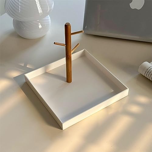 Shinpuru Key Tray & Bowl, Jewelry Tray With Wood 3-Tier Hanging Organizer - Multi-Functional Entryway Valet Tray, Perfect for Ring Holder, Jewelry Dish Organize (White Square) - Image 3